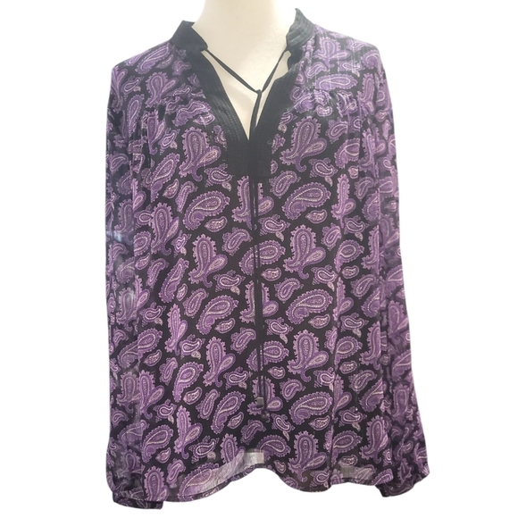 Michael kors Purple black Paisley sheer long sleeve Top blouse xl - Picture 1 of 6